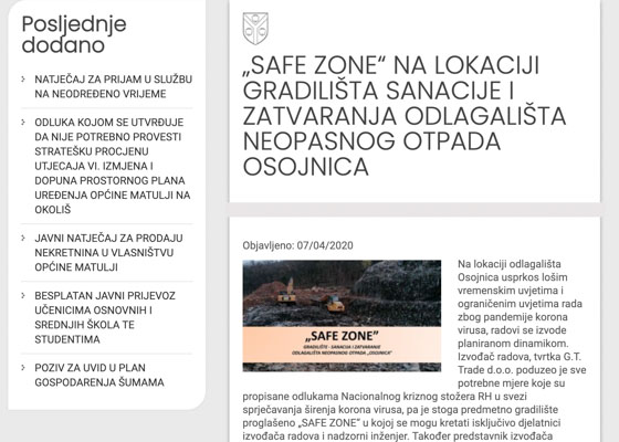 „SAFE ZONE“ NA LOKACIJI GRADILIŠTA SANACIJE I ZATVARANJA ODLAGALIŠTA NEOPASNOG OTPADA OSOJNICA